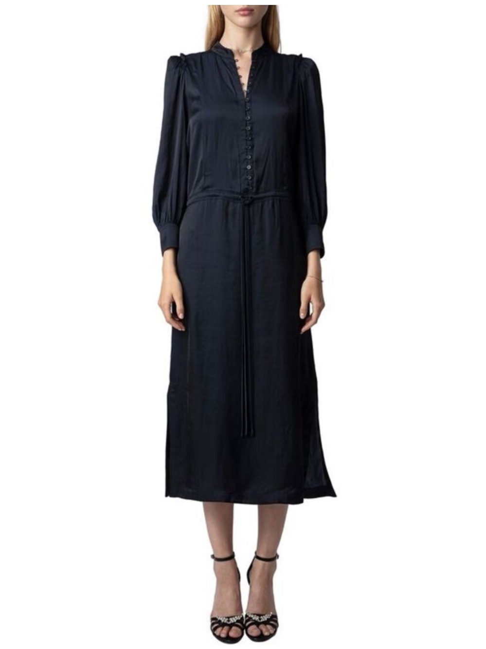 NWT Zadig & Voltaire Relinda Satin Dress Navy Encre Size S | $548 MSRP (Flawed)